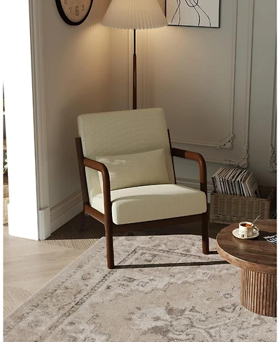 gaomon Solid Wood Accent Armchair with Corduroy Upholstery and Removable Lumbar Pillow