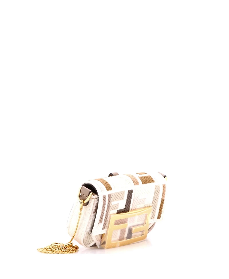 Pre-Owned Fendi Nano Chain Baguette Charm Bag Zucca Embroidered Canvas