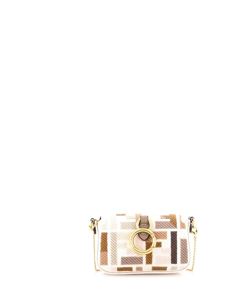 Pre-Owned Fendi Nano Chain Baguette Charm Bag Zucca Embroidered Canvas