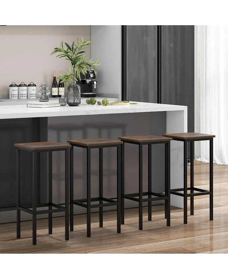 Gymax 4PCS 26'' Bar Stool Set w/Metal Frame Footrest Backless Counter Height Stool Brown