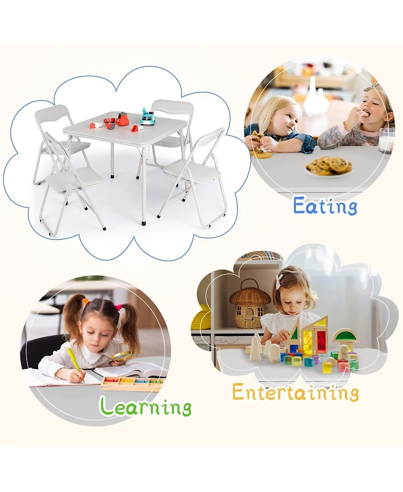 gaomon 5-Piece Folding Card Table and Chair Set- Upholstered- Durable Metal Frame- for Eating Reading Playing