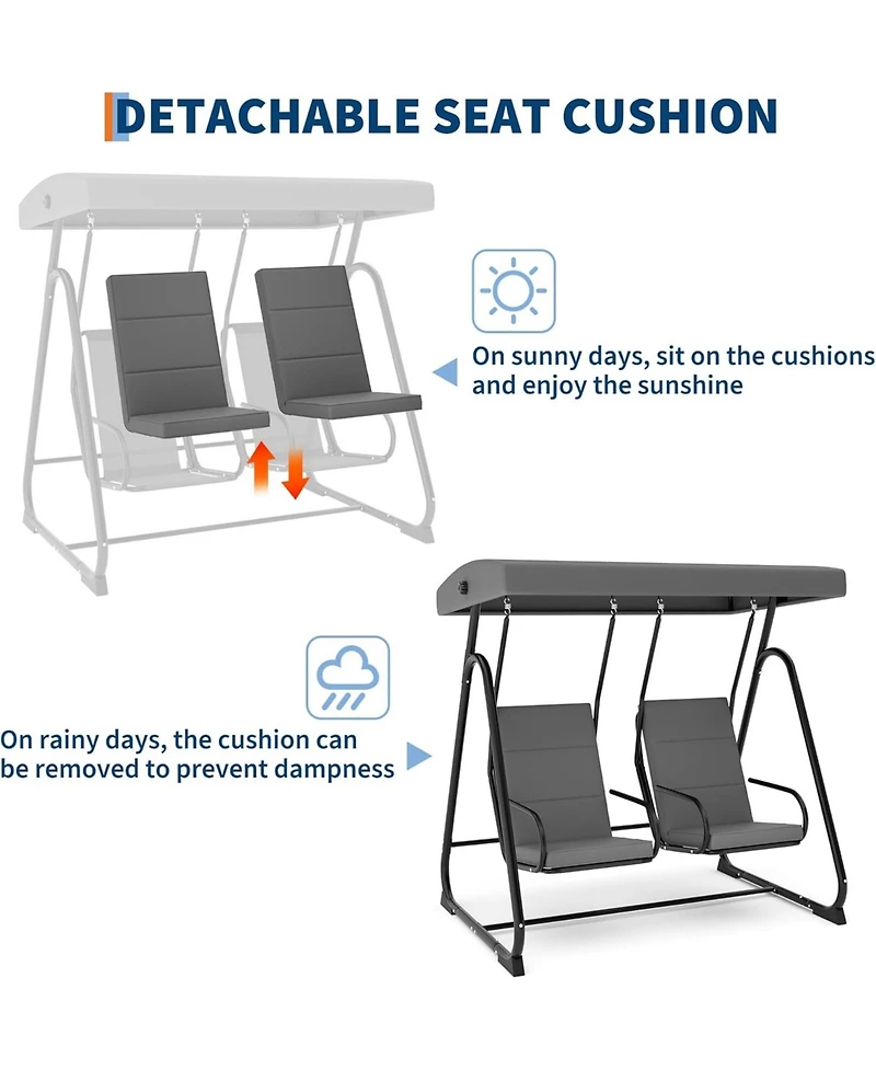 gaomon 2-Seat Patio Swing Chair- Adjustable Canopy 440lbs Alloy Steel Frame