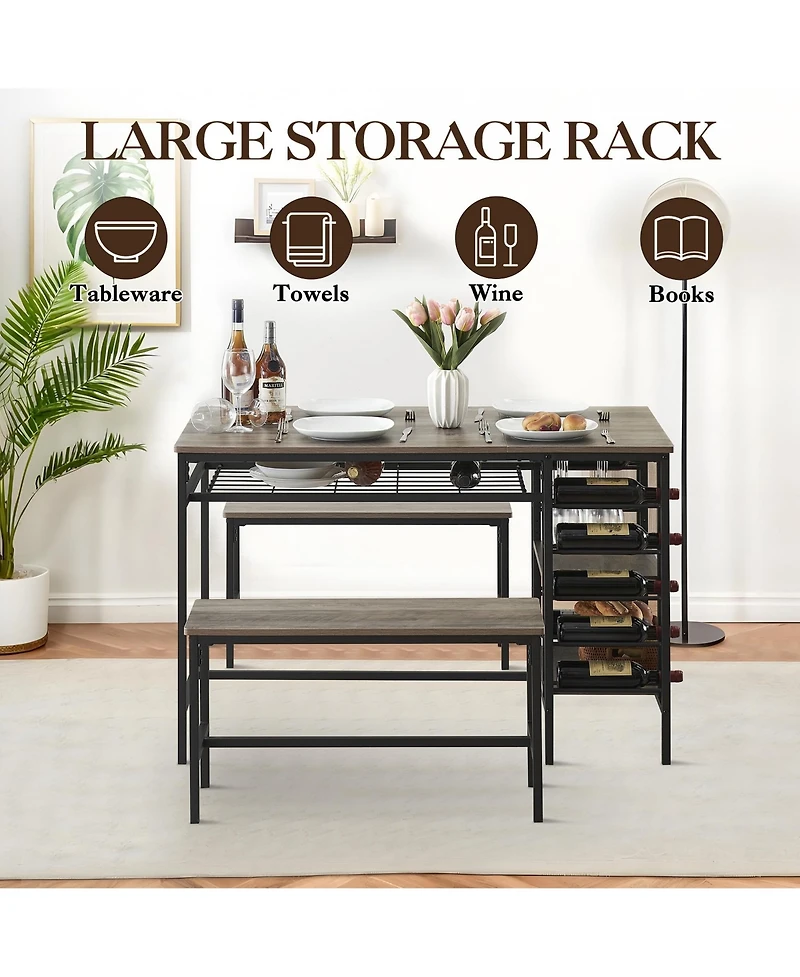 gaomon 3-Piece 4-Person Dining Set with Wine Rack and Storage