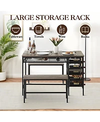 gaomon 3-Piece 4-Person Dining Set with Wine Rack and Storage