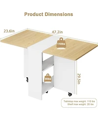 gaomon Folding 4-Person Farmhouse Dining Table with Storage and Wheels