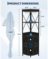 gaomon Corner Wine Cabinet with Power Outlet, Led Strip and Glass Holder, Industrial 5 Tier Liquor Bar