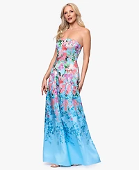 Betsy & Adam Petite Printed Strapless Ball Gown