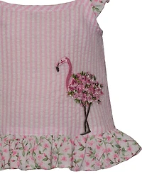 Bonnie Baby Girls' Flamingo Seersucker Flutter Sleeve Top and Shorts, 2-Piece Set