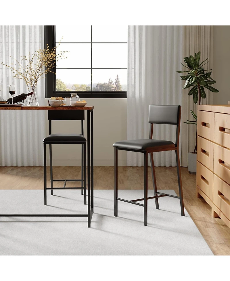 gaomon Bar Seating Set of 2 Pu Leather Upholstered Curved Backrest Metal Bar Stool
