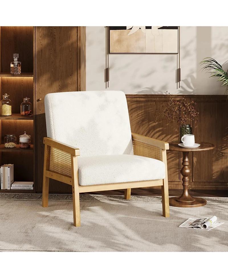 gaomon Boucle Accent Chair,Rattan Armchair with Wooden Frame,High Back,Upholstered Reading Chair Leisure Chairs for Living Room Bedroom