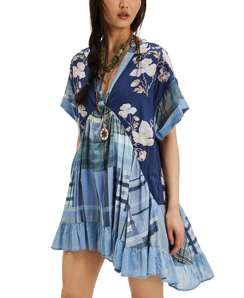 Free People Women's Agnes Printed V-Neck Cotton Oversized Dress