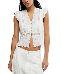 Free People Women's Day Dreamer V-Neck Cap-Sleeve Cotton Top