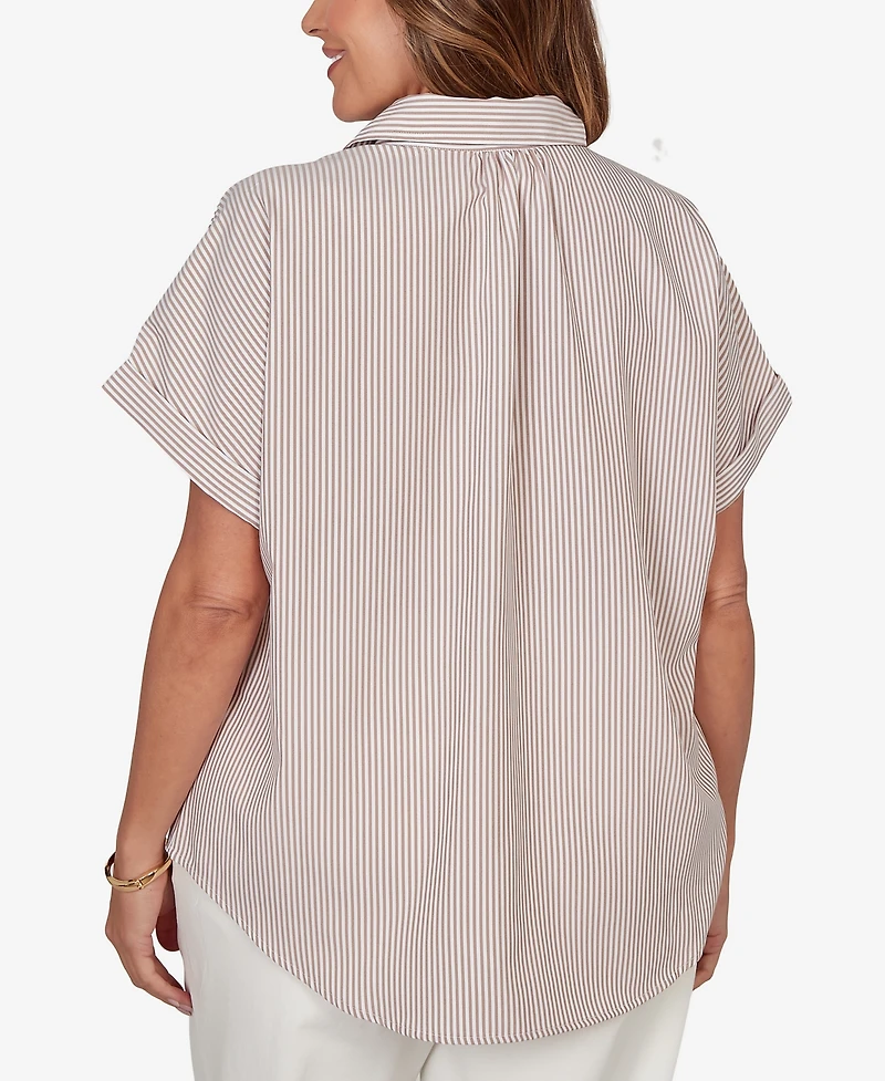 Hearts Of Palm Plus Vertical Stripe Woven Popover Top