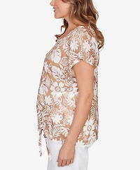 Hearts Of Palm Plus Printed Embellished Slub Top