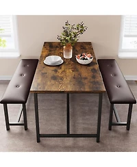 gaomon 3Pcs Dining Table Set, Kitchen and Benches for 4, Rectangular Room Set with 2 Upholstered Benches,