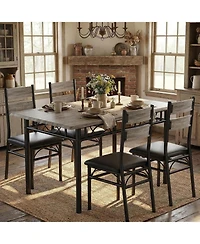 gaomon 5 Piece Dining Table Set for 4, Wooden Industrial Rectangular Kitchen Dinner Table w/ 4 Upholstered High Back Chairs Set, Sturdy Metal Frame