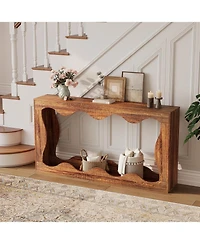 gaomon 63" Long Narrow Wooden Console Table with Scalloped Edge