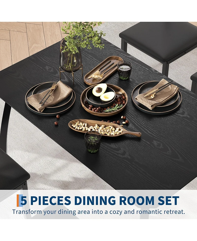 gaomon 5-Piece 4-Person Modern Metal and Wood Dining Set