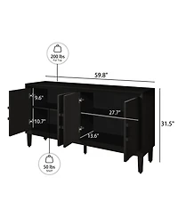 Rainsken Wood Storage Cabinet, Farmhouse Buffet Sideboard with Symmetrical Sunburst Door Design and Adjustable Shelves for Living Room