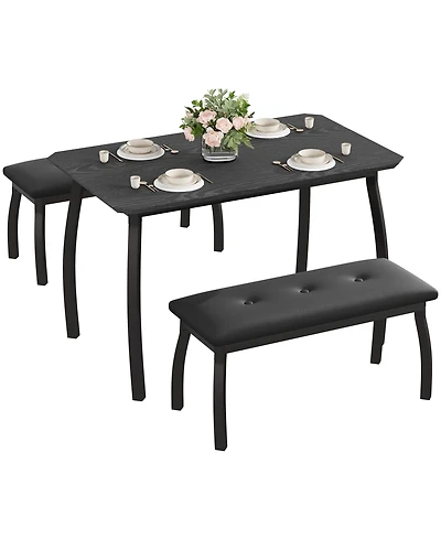 gaomon 3-Piece Modern Retro 2-Person Dining Set with Benches