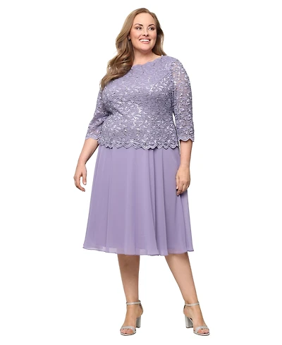 Alex Evenings Plus Sequined Lace A-Line Dress