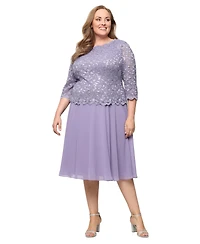 Alex Evenings Plus Sequined Lace A-Line Dress