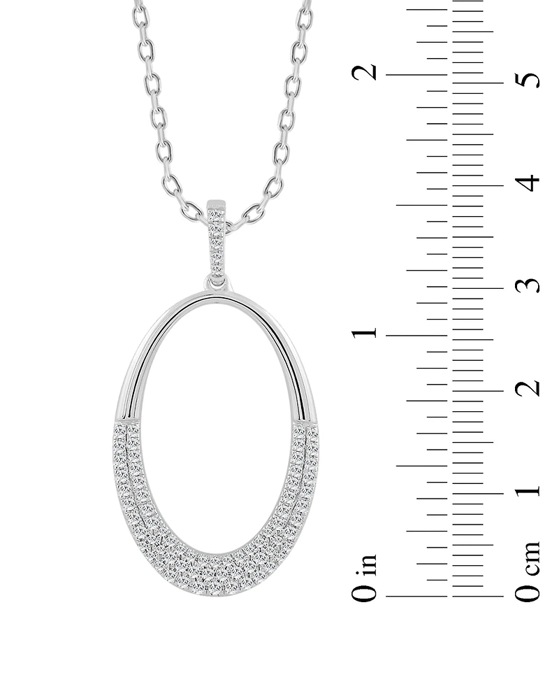 Diamond Pave Polished Oval Pendant Necklace (1/2 ct. t.w.) in 14k White Gold