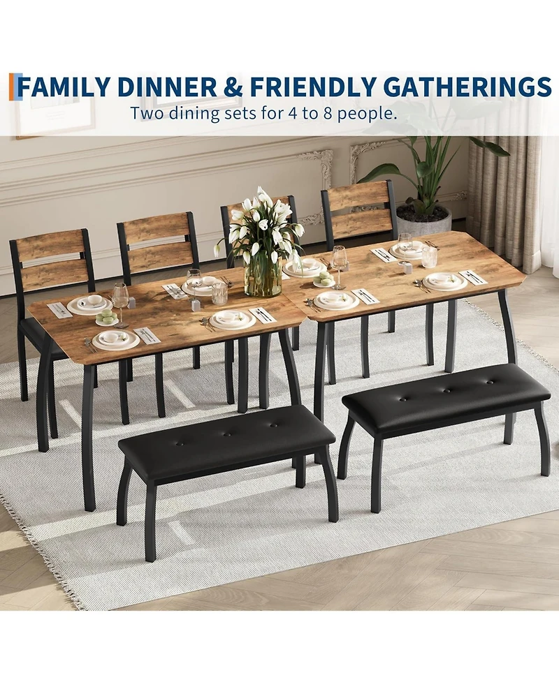 gaomon Dining Table Set for 4, Wooden Kitchen Table with Upholstered Bench and 2 Cushion Chairs, Space-Saving Dinette Set for Kitchen, Dining Room