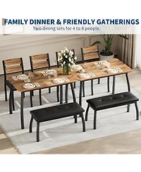 gaomon Dining Table Set for 4, Wooden Kitchen Table with Upholstered Bench and 2 Cushion Chairs, Space-Saving Dinette Set for Kitchen, Dining Room