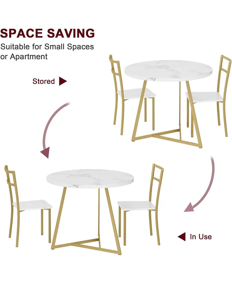 gaomon Dining Table Set for 2, Kitchen Table and Chairs for 2, Modern Round Kitchen Table Set, 3 Piece Dining Room Table Set