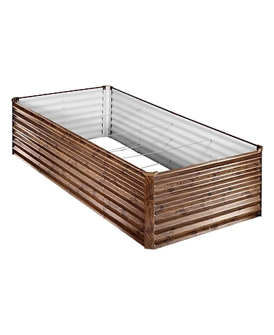Gouun Galvanized Raised Garden Bed, 8 x 4 x 2 ft Alu-Zinc Metal Planter Box, Deep Wood Grain Finish