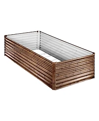 Gouun Galvanized Raised Garden Bed, 8 x 4 x 2 ft Alu-Zinc Metal Planter Box, Deep Wood Grain Finish
