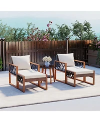 Gouun 5-Piece Pe Rattan Conversation Set with Acacia Wood Table and Ottomans