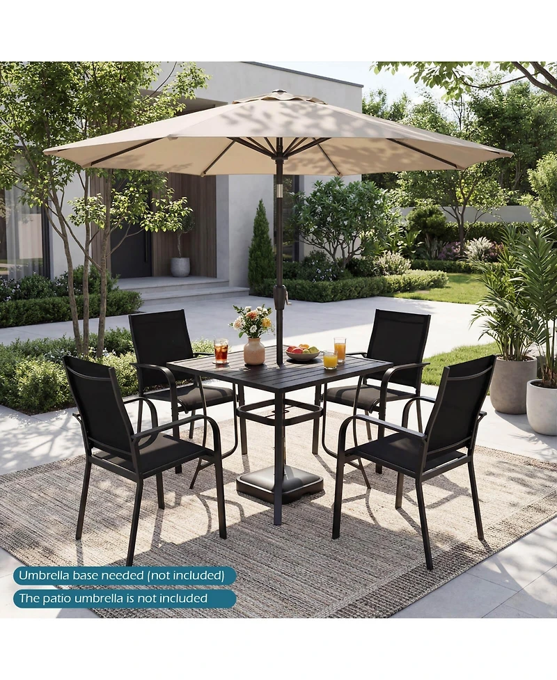 Costway 5 Pcs Patio Furniture Dining Set, Outdoor Square Table and Stackable Chairs with Umbrella Hole