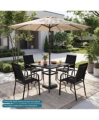 Costway 5 Pcs Patio Furniture Dining Set, Outdoor Square Table and Stackable Chairs with Umbrella Hole