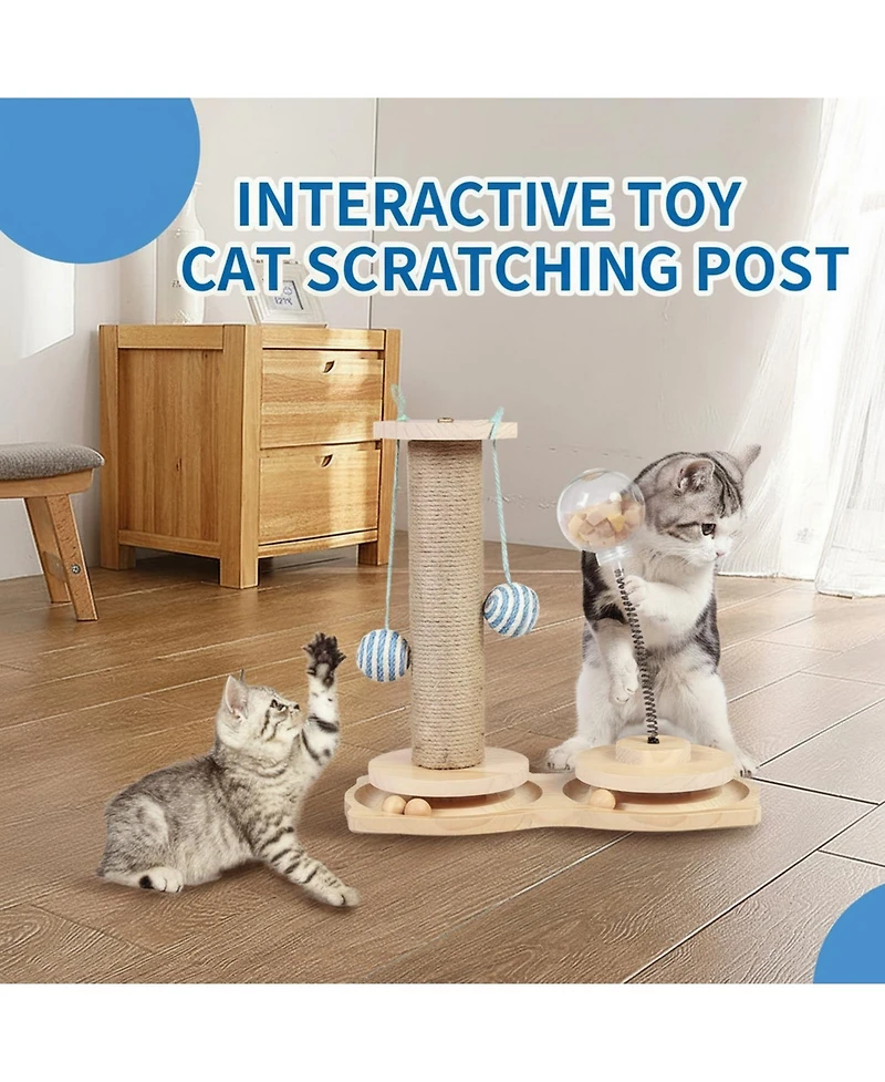 Aronkl Interactive Cat Treat Dispenser Wooden Track Ball Slow Feeder Toy