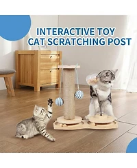 Aronkl Interactive Cat Treat Dispenser Wooden Track Ball Slow Feeder Toy