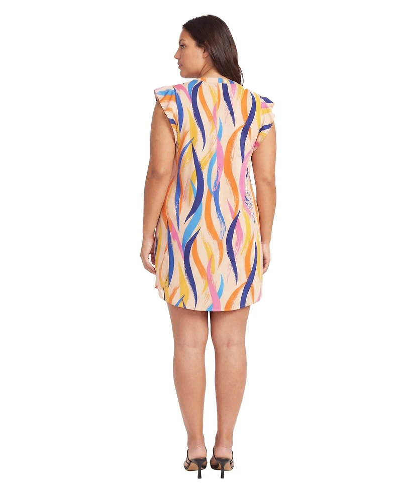 24seven Comfort Apparel Plus Essential Curvy Abstract Print Shift Dress