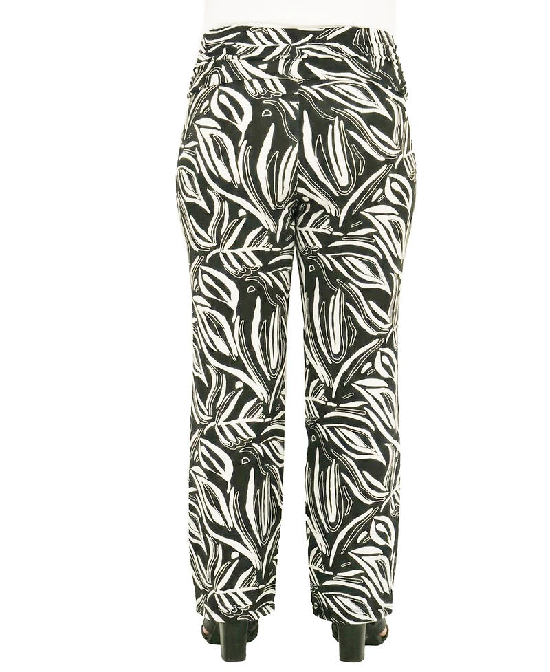 24seven Comfort Apparel Plus Essential Curvy Abstract Print Wide Leg Pants