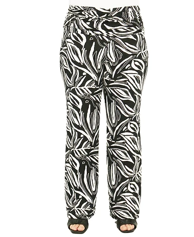 24seven Comfort Apparel Plus Essential Curvy Abstract Print Wide Leg Pants