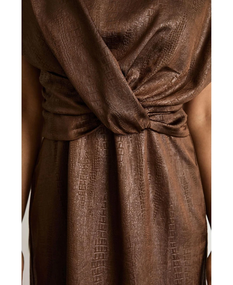 Warehouse Women's Leather Look Twist Front Midi Dress