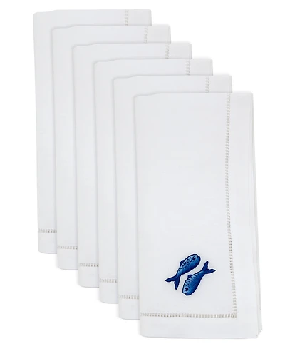 Saro Lifestyle Embroidered Double Fish Cotton Napkins, Set of 6