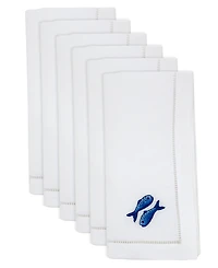 Saro Lifestyle Embroidered Double Fish Cotton Napkins, Set of 6