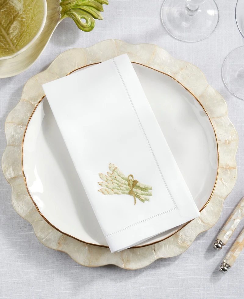 Saro Lifestyle Asparagus Embroidered Cotton Decorative Napkins, Set of 6