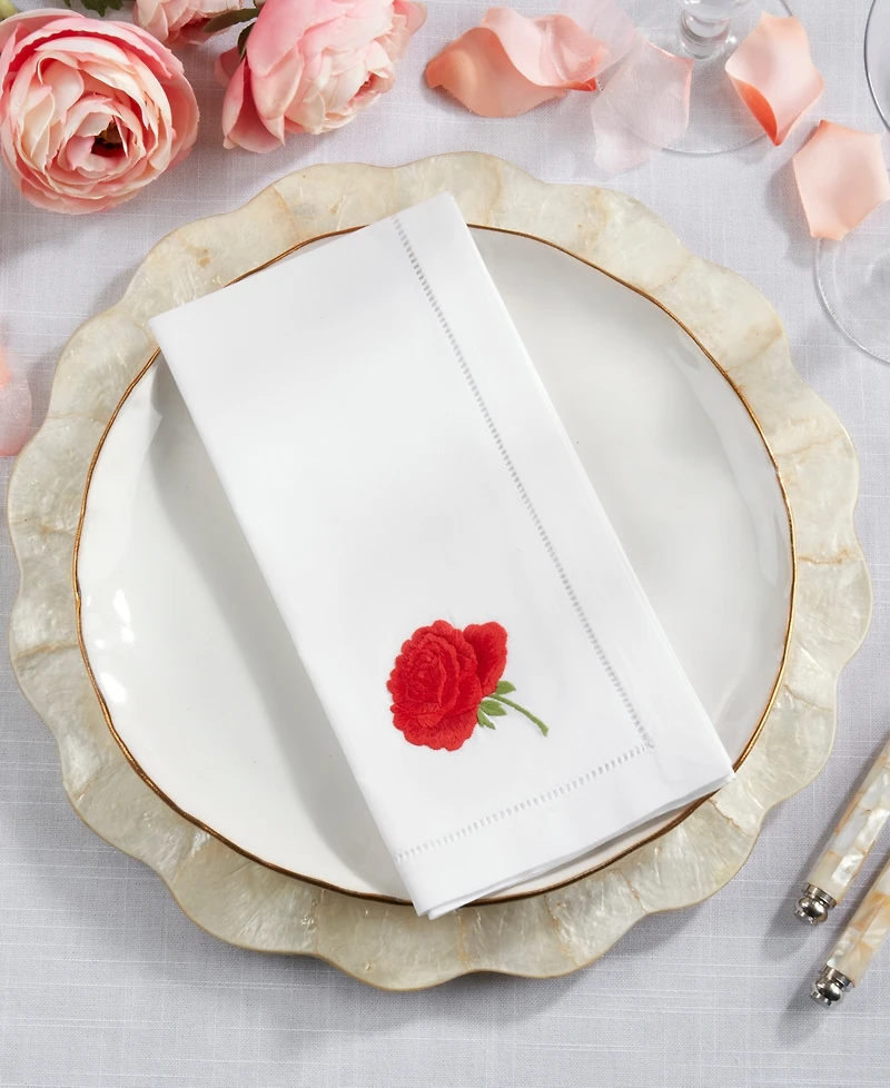 Saro Lifestyle Floral Embroidered Cotton Decorative Napkins, Set of 6