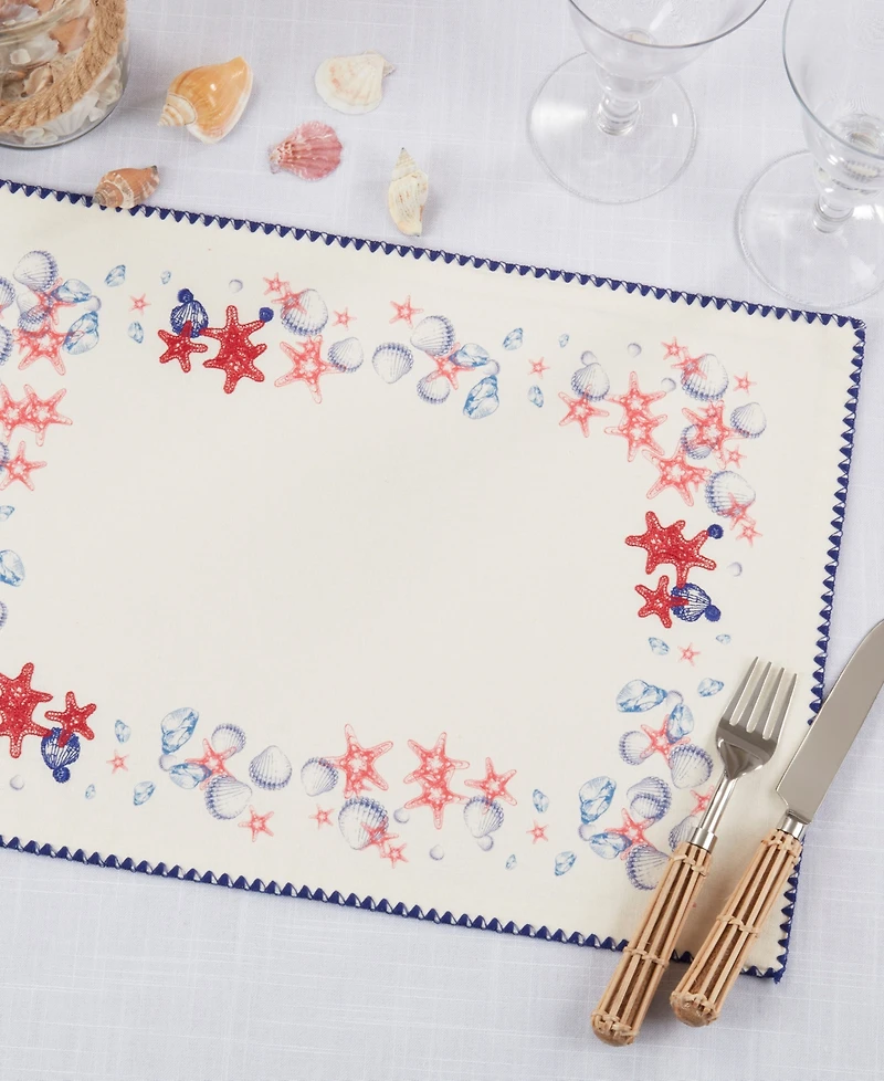 Saro Lifestyle Coastal Starfish and Shell Cotton Placemats, Set of 4
