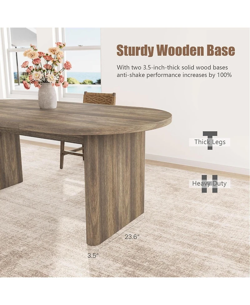 gaomon Oval Dining Table for 6-8 People, Farmhouse Dining Room Table with Thick Sturdy Wooden Base for Kitchen, Living Room