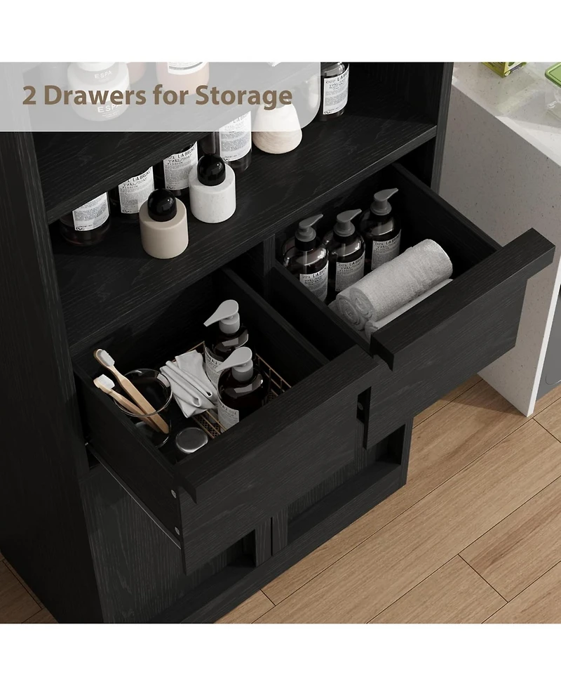 gaomon Tall Bathroom Cabinet, Floor Storage Cabinet with Doors & 2 Drawers, Organizer Freestanding for Bathroom, Living Room