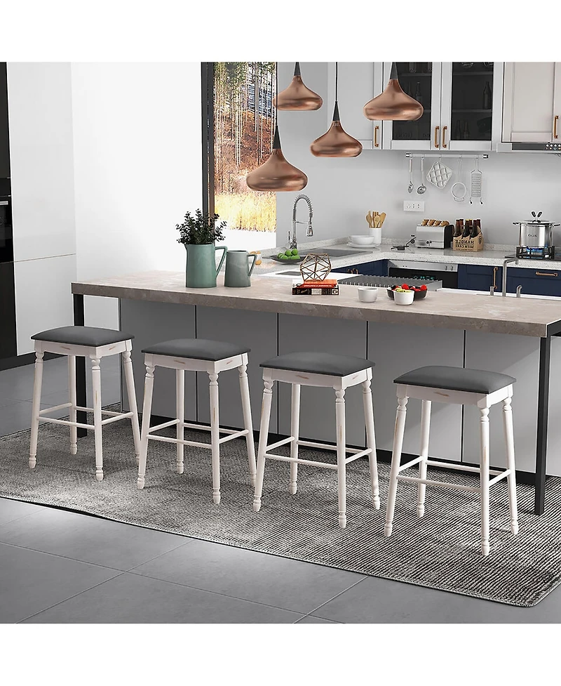 Gymax Set of 2 29-Inch Upholstered Bar Stools with Padded Seat Cushions and Rubberwood Legs