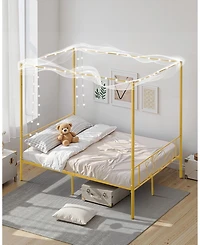 Gouun Full Size Metal Four-Poster Canopy Bed Frame with Headboard
